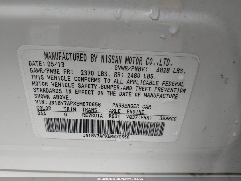 2014 INFINITI Q50 PREMIUM/SPORT - JN1BV7APXEM670656