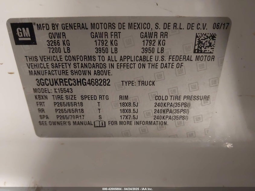 2017 CHEVROLET SILVERADO 1500 2LT - 3GCUKREC3HG468282