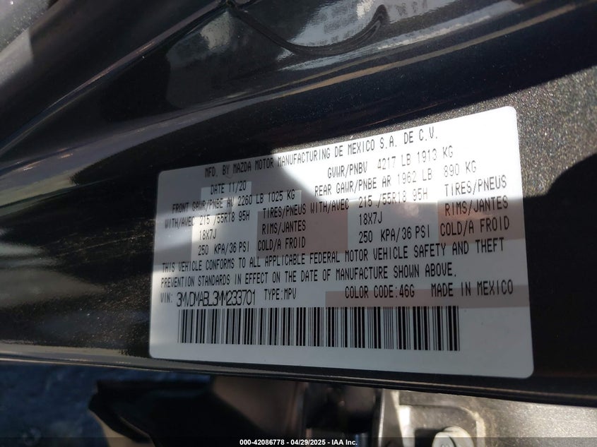 2021 MAZDA CX-30 VIN: 3MVDMABL3MM233701