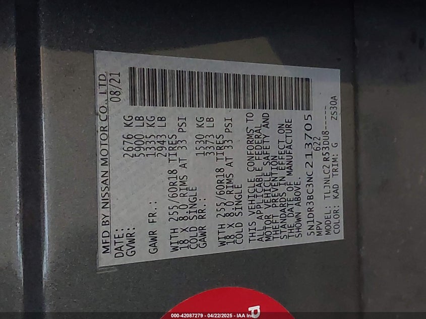 2022 NISSAN PATHFINDER SV 4WD - 5N1DR3BC3NT213705