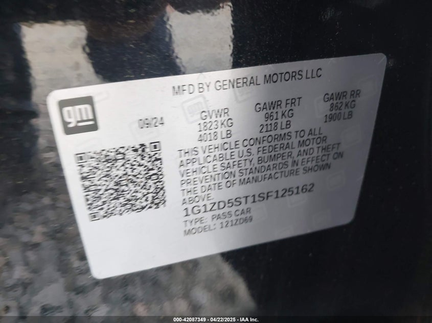 2025 CHEVROLET MALIBU VIN: 1G1ZD5ST1SF125162