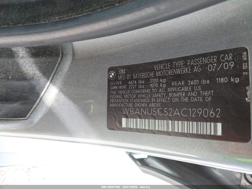 2010 BMW 528I VIN: WBANU5C52AC129062