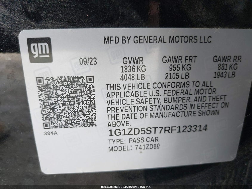 2024 CHEVROLET MALIBU VIN: 1G1ZD5ST7RF123314