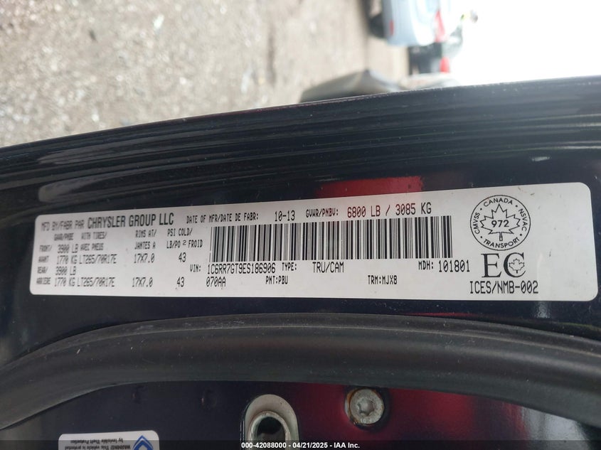 2014 RAM 1500 VIN: 1C6RR7GT9ES186906