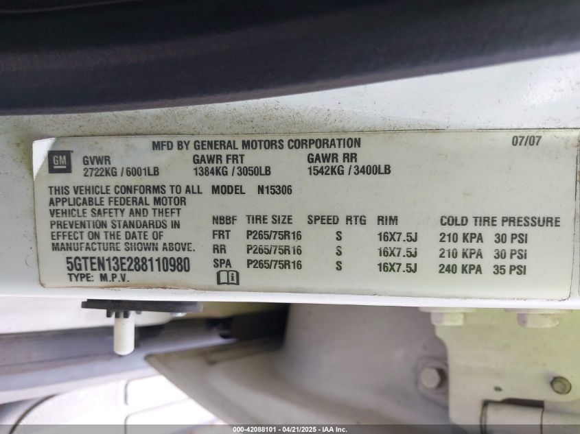 2008 Hummer H3 Suv VIN: 5GTEN13E288110980 Lot: 42088101