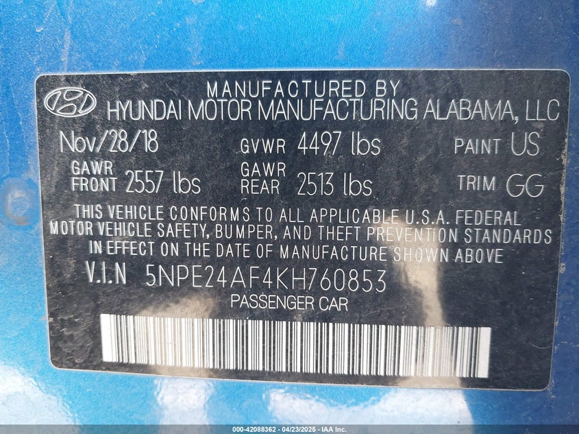 2019 HYUNDAI SONATA SE - 5NPE24AF4KH760853