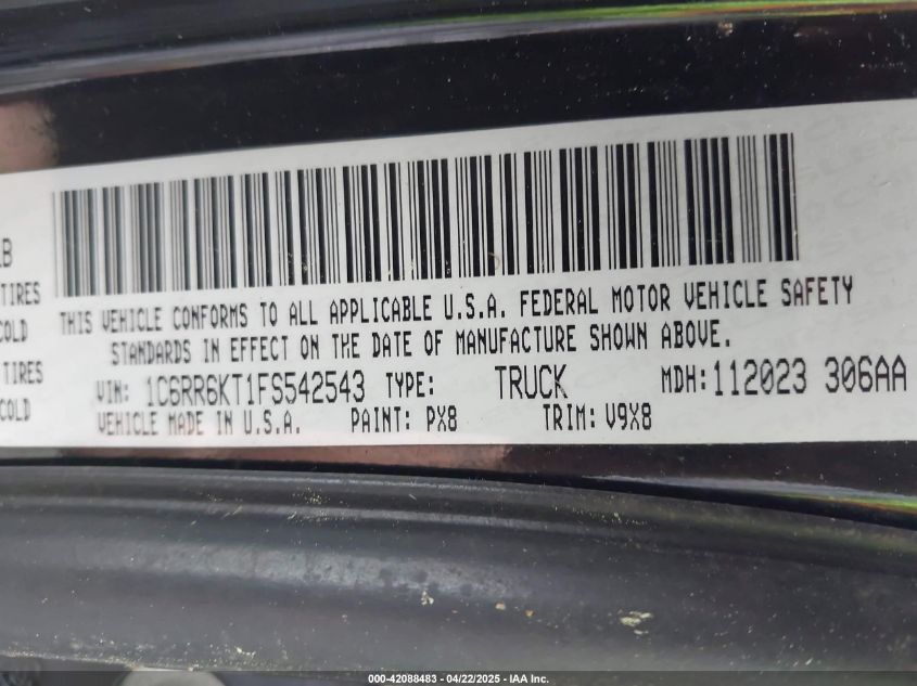 2015 Ram 1500 Express VIN: 1C6RR6KT1FS542543 Lot: 42088483