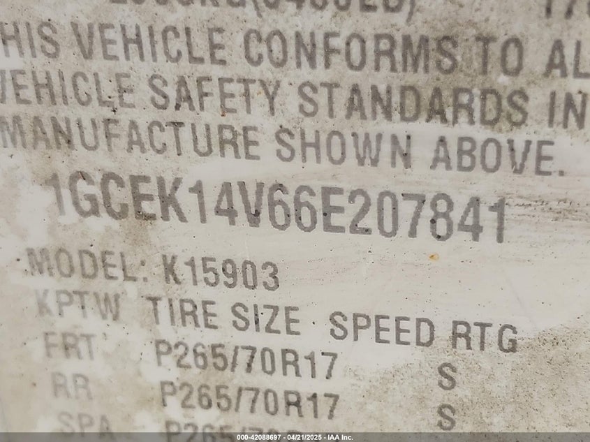 2006 CHEVROLET SILVERADO VIN: 1GCEK14V66E207841