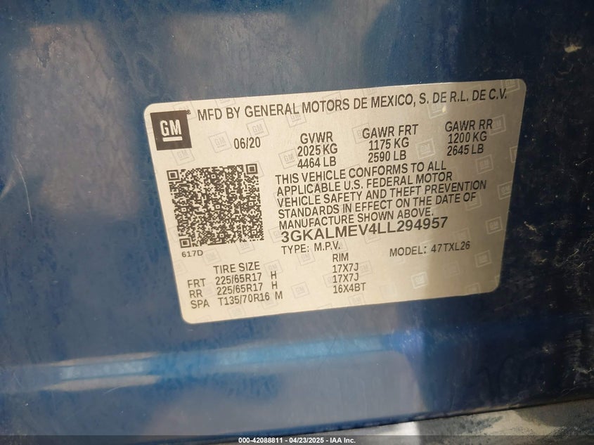 2020 GMC Terrain Fwd Sle VIN: 3GKALMEV4LL294957 Lot: 42088811