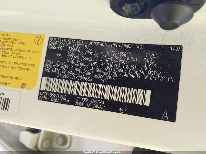 2008 Lexus Rx 350 VIN: 2T2HK31U48C089553 Lot: 42090258