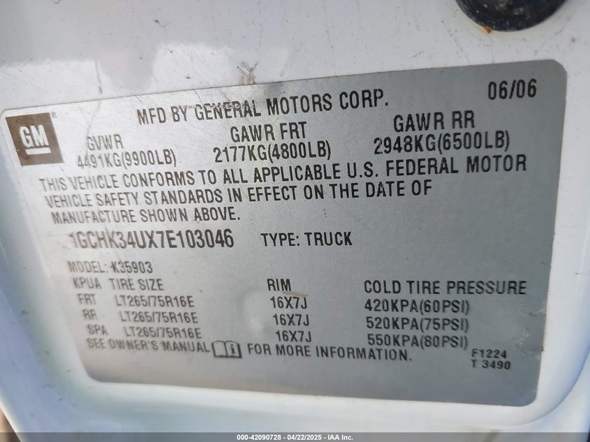 2007 CHEVROLET SILVERADO 3500 CLASSIC VIN: 1GCHK34UX7E103046