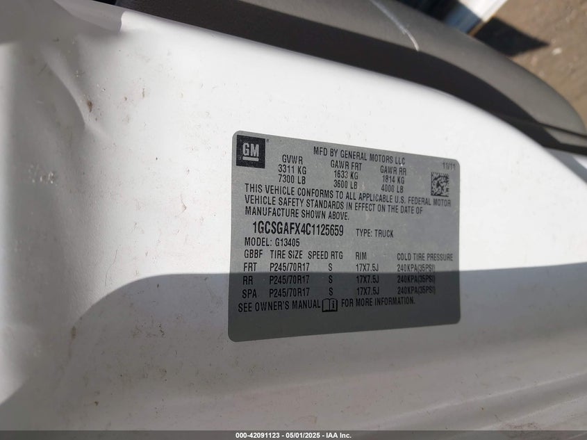 2012 CHEVROLET EXPRESS 1500 VIN: 1GCSGAFX4C1125659