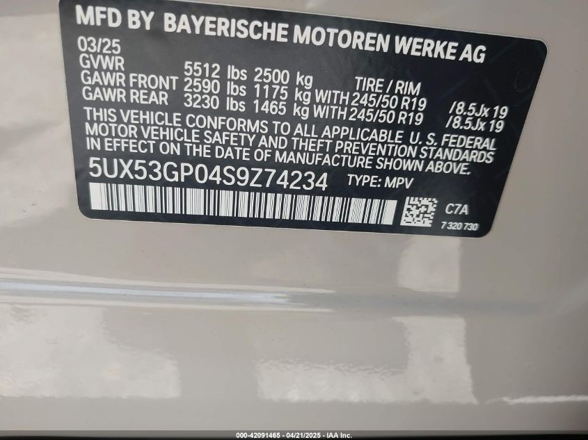 2025 BMW X3 - 5UX53GP04S9Z74234