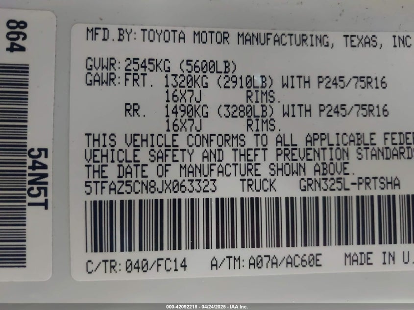 2018 TOYOTA TACOMA DBL CAB/SR5/TRD SPORT/OR - 5TFAZ5CN8JX063323