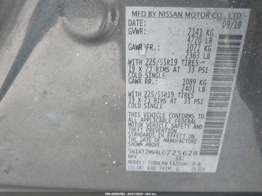 2020 NISSAN ROGUE SL INTELLIGENT AWD - 5N1AT2MV4LC725628