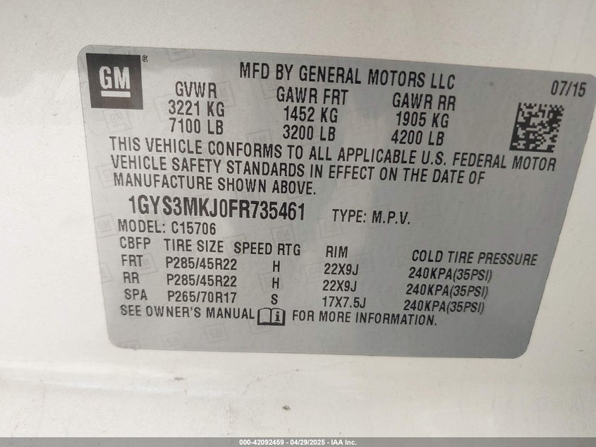 2015 CADILLAC ESCALADE LUXURY - 1GYS3MKJ0FR735461