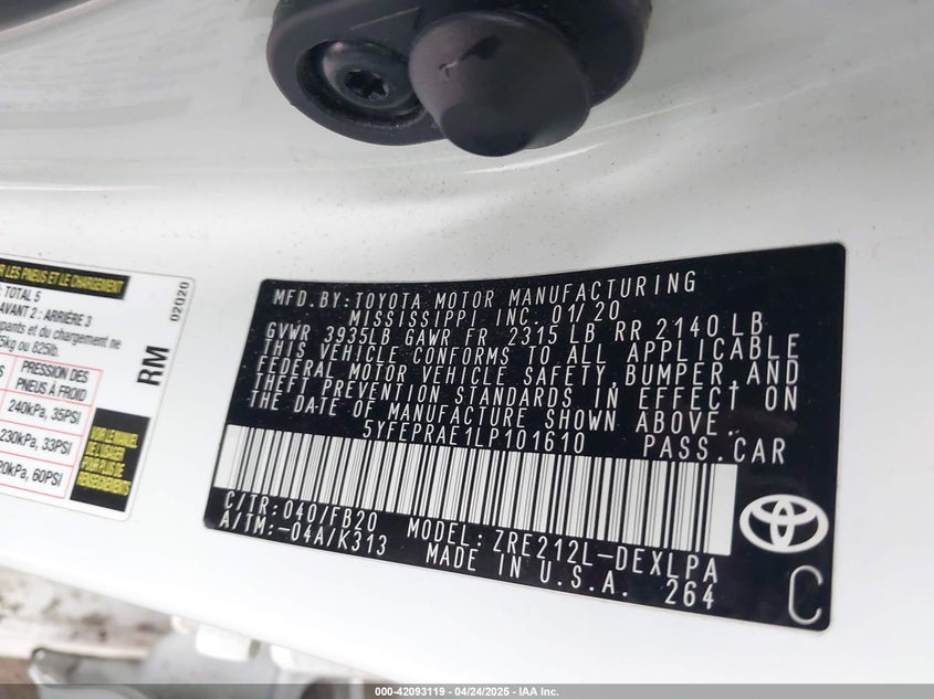 2020 TOYOTA COROLLA LE - 5YFEPRAE1LP101610