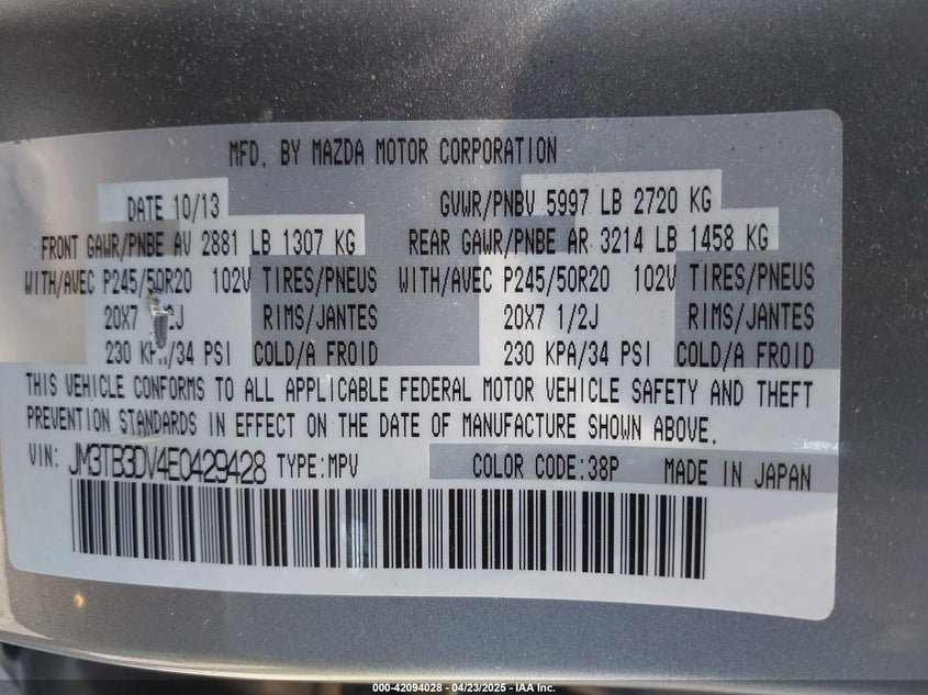 2014 MAZDA CX-9 GRAND TOURING - JM3TB3DV4E0429428