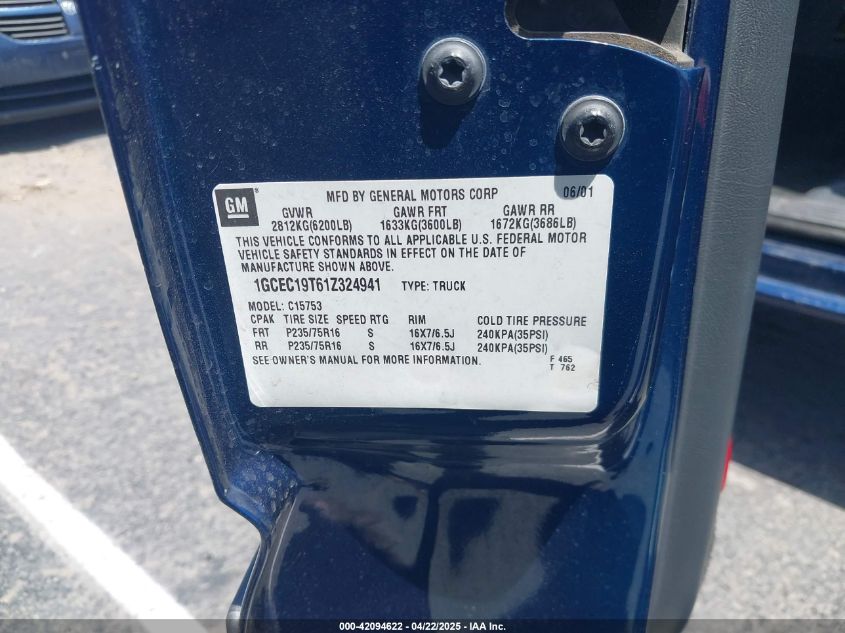 2001 Chevrolet Silverado 1500 Ls VIN: 1GCEC19T61Z324941 Lot: 42094622