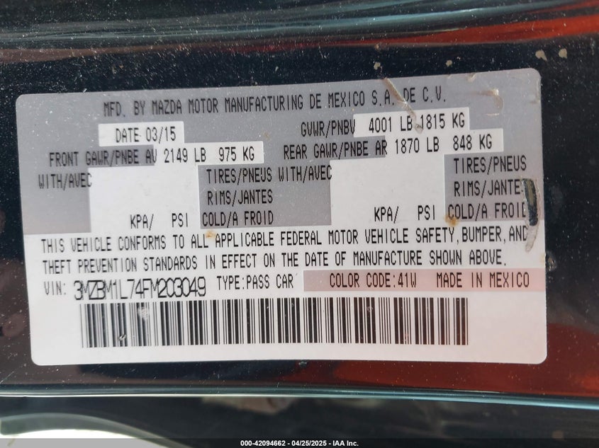 2015 MAZDA MAZDA3 I TOURING - 3MZBM1L74FM203049