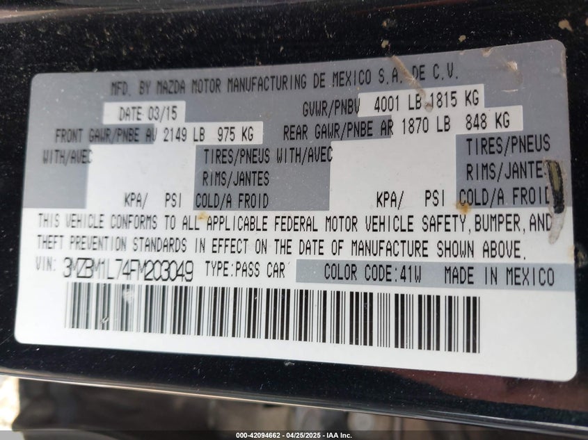 2015 MAZDA MAZDA3 I TOURING - 3MZBM1L74FM203049