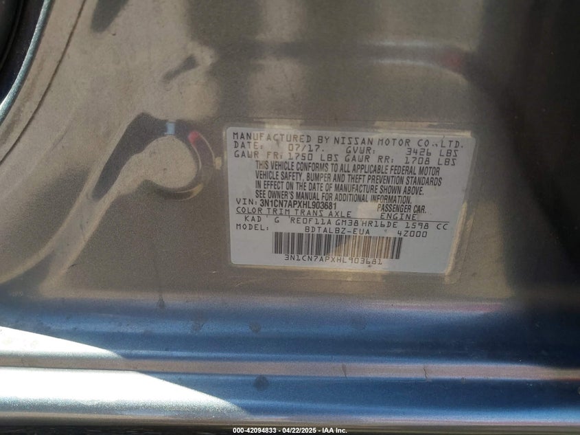 2017 NISSAN VERSA 1.6 SV - 3N1CN7APXHL903681