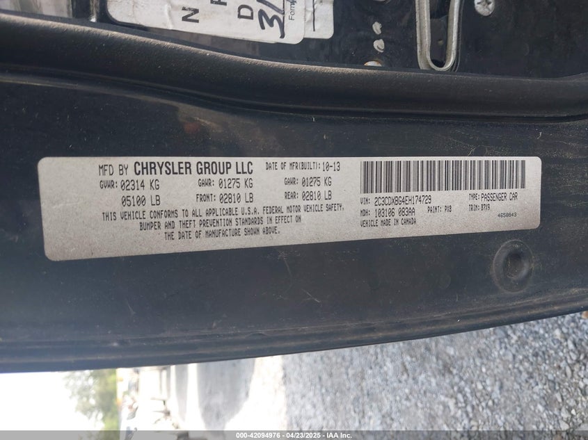 2014 Dodge Charger Se VIN: 2C3CDXBG4EH174729 Lot: 42094976