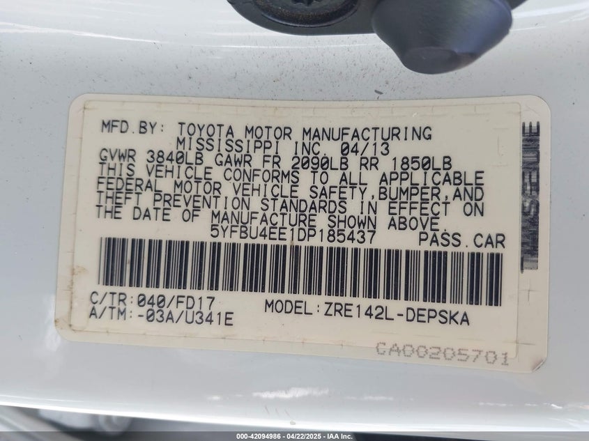 2013 TOYOTA COROLLA S - 5YFBU4EE1DP185437