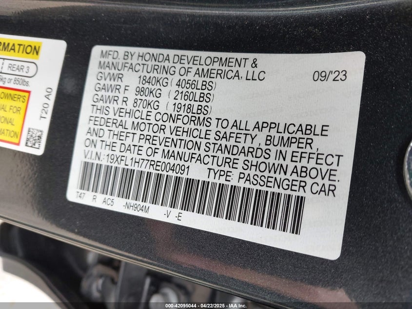 2024 HONDA CIVIC EX-L - 19XFL1H77RE004091