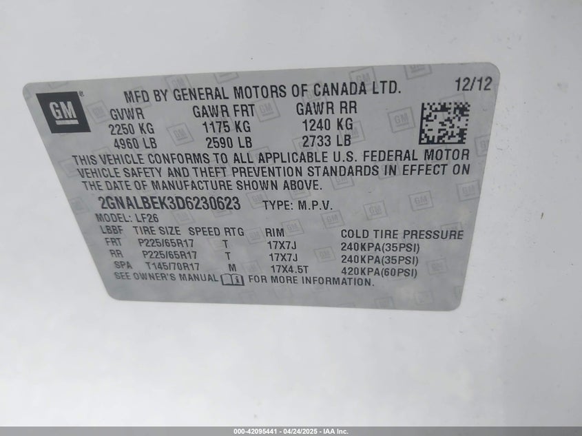 2013 CHEVROLET EQUINOX LS - 2GNALBEK3D6230623