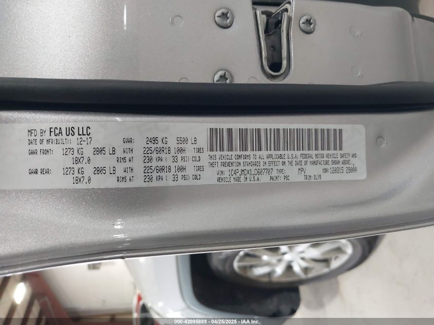 2018 Jeep Cherokee Limited 4X4 VIN: 1C4PJMDX1JD607707 Lot: 42095889