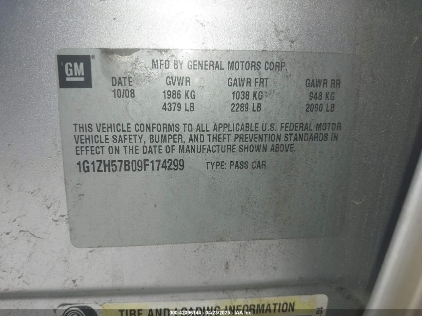 2009 Chevrolet Malibu Lt VIN: 1G1ZH57B09F174299 Lot: 42096144