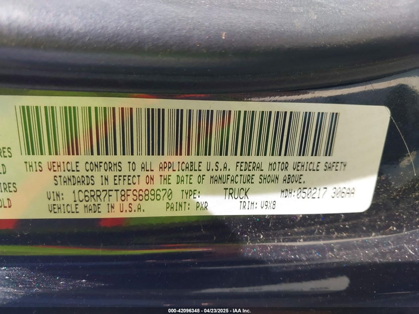 2015 RAM 1500 VIN: 1C6RR7FT8FS689670