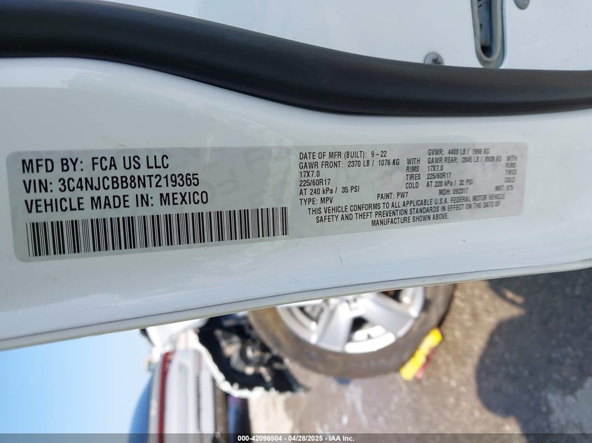 2022 JEEP COMPASS LATITUDE FWD - 3C4NJCBB8NT219365