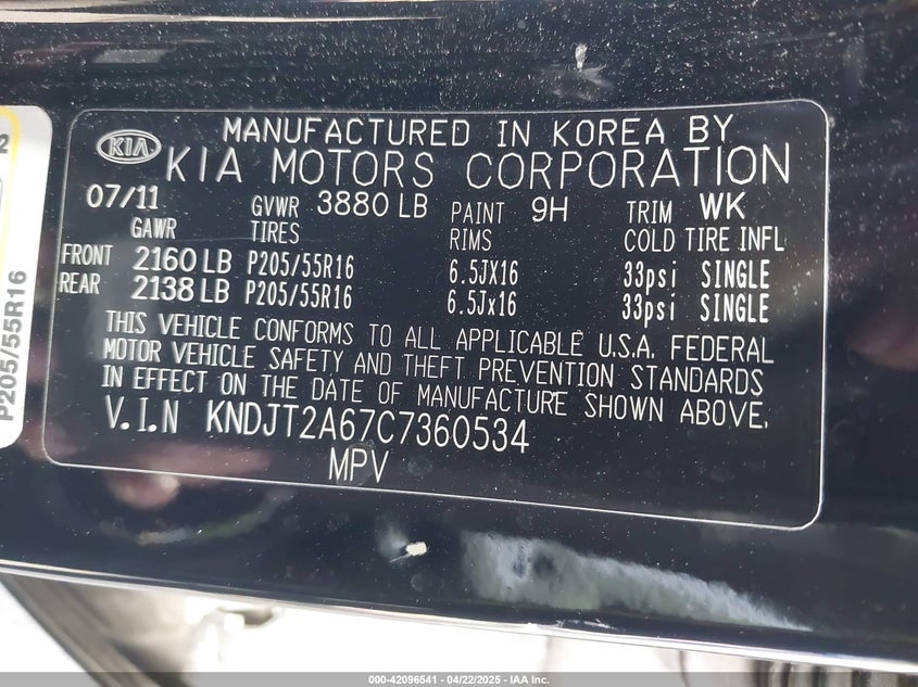 2012 KIA SOUL VIN: KNDJT2A67C7360534