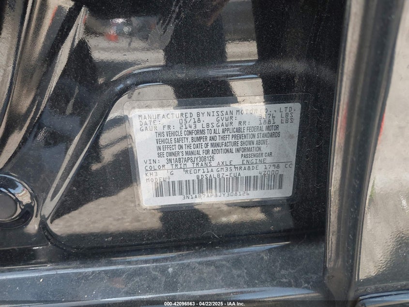 2018 NISSAN SENTRA VIN: 3N1AB7AP8JY308126