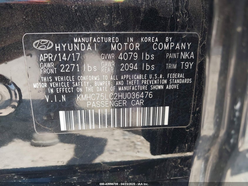 VIN KMHC75LC2HU036476 2017 HYUNDAI IONIQ HYBRID SEL