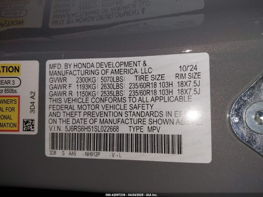 2025 Honda CR-V - 5J6RS6H51SL022668