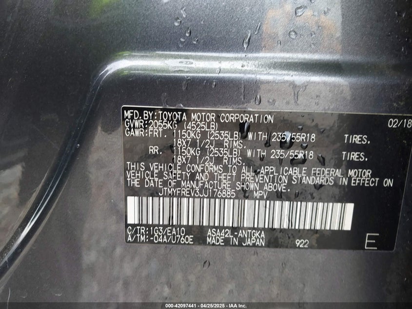 2018 TOYOTA RAV4 LIMITED - JTMYFREV3JJ176885