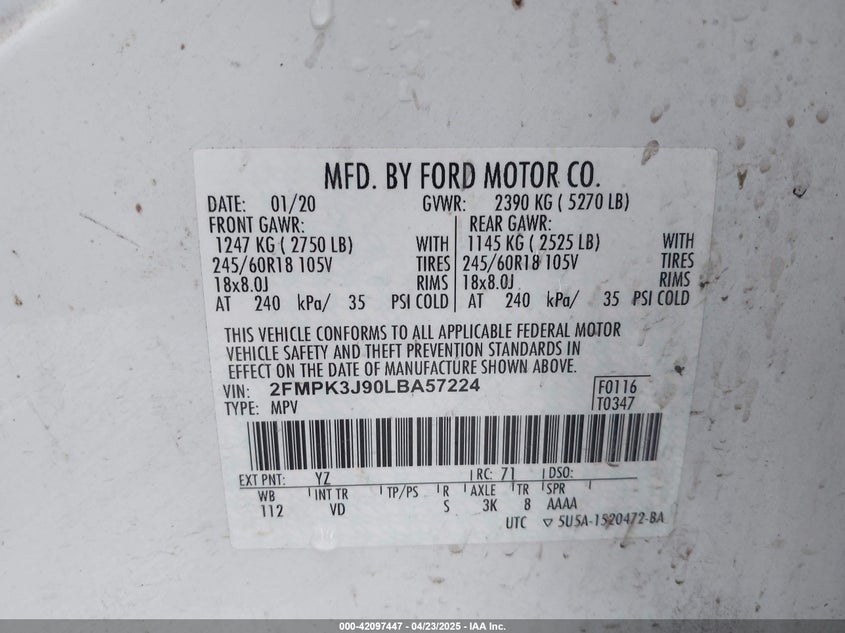 2020 FORD EDGE SEL - 2FMPK3J90LBA57224