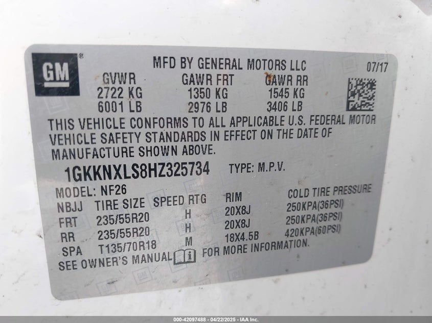 2017 GMC ACADIA DENALI - 1GKKNXLS8HZ325734