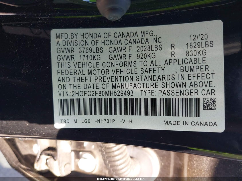 2021 HONDA CIVIC SPORT - 2HGFC2F80MH529493