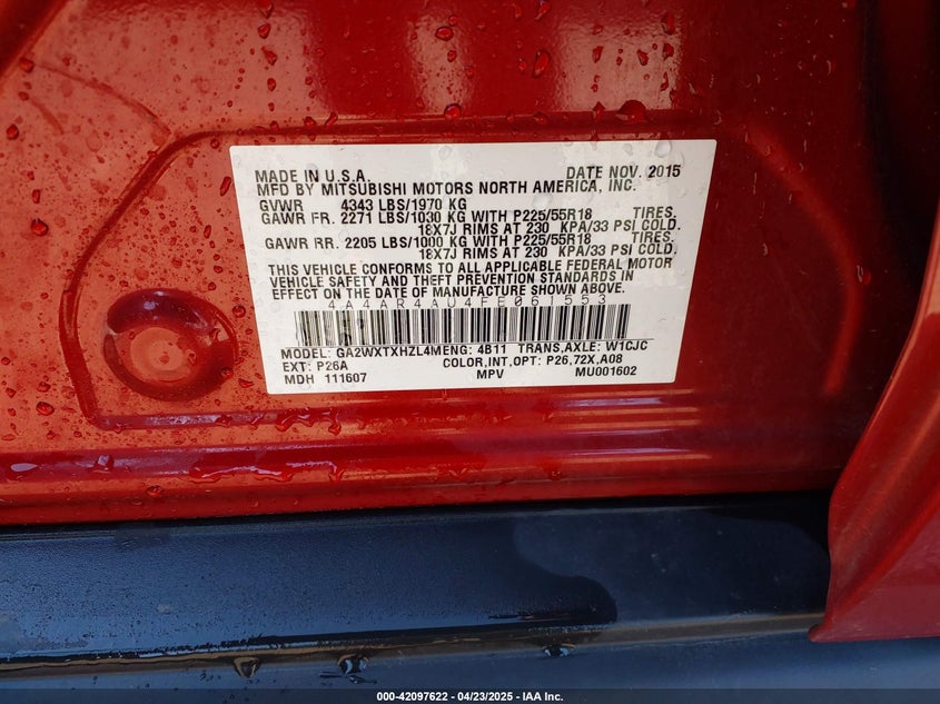 2015 MITSUBISHI OUTLANDER SPORT SE/GT - 4A4AR4AU4FE061553