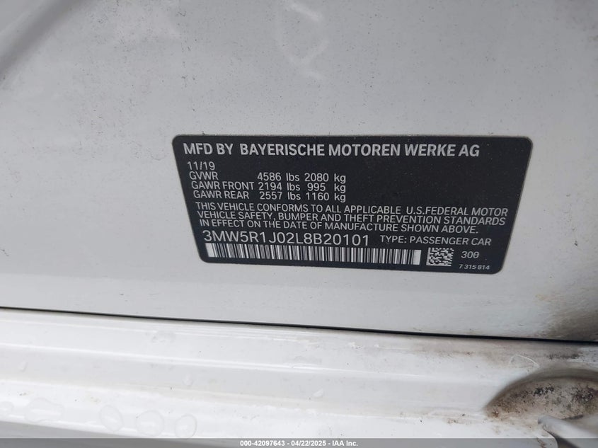 2020 BMW 330I - 3MW5R1J02L8B20101