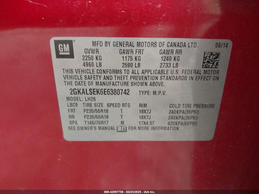 2014 GMC TERRAIN SLT-1 - 2GKALSEK6E6380742