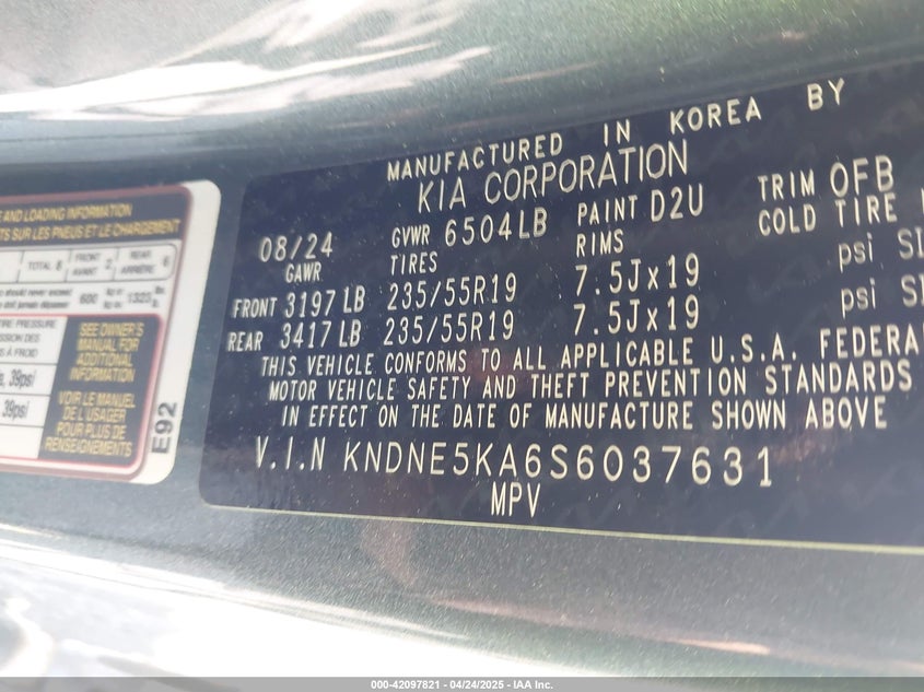 2025 KIA CARNIVAL MPV HYBRID SX - KNDNE5KA6S6037631