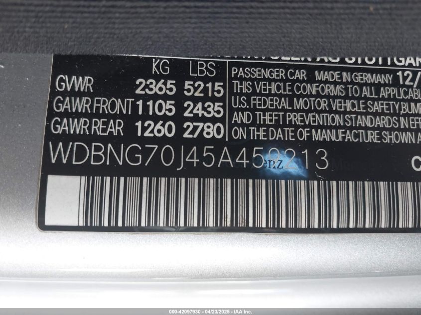 2005 Mercedes-Benz S 430 VIN: WDBNG70J45A459213 Lot: 42097930