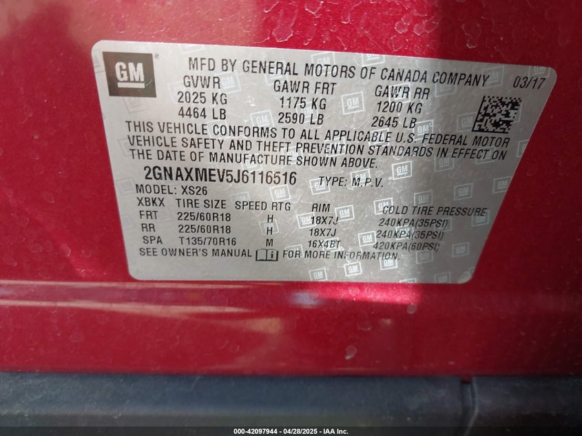 2018 CHEVROLET EQUINOX PREMIER 2GNAXMEV5J6116516