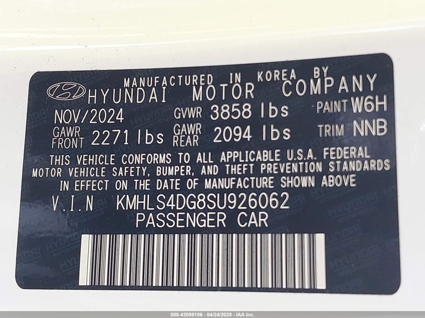 2025 HYUNDAI ELANTRA VIN: KMHLS4DG8SU926062