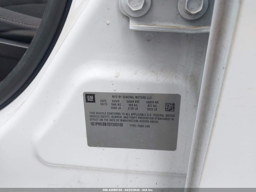 2013 CHEVROLET CRUZE VIN: 1G1PH5SB7D7280105